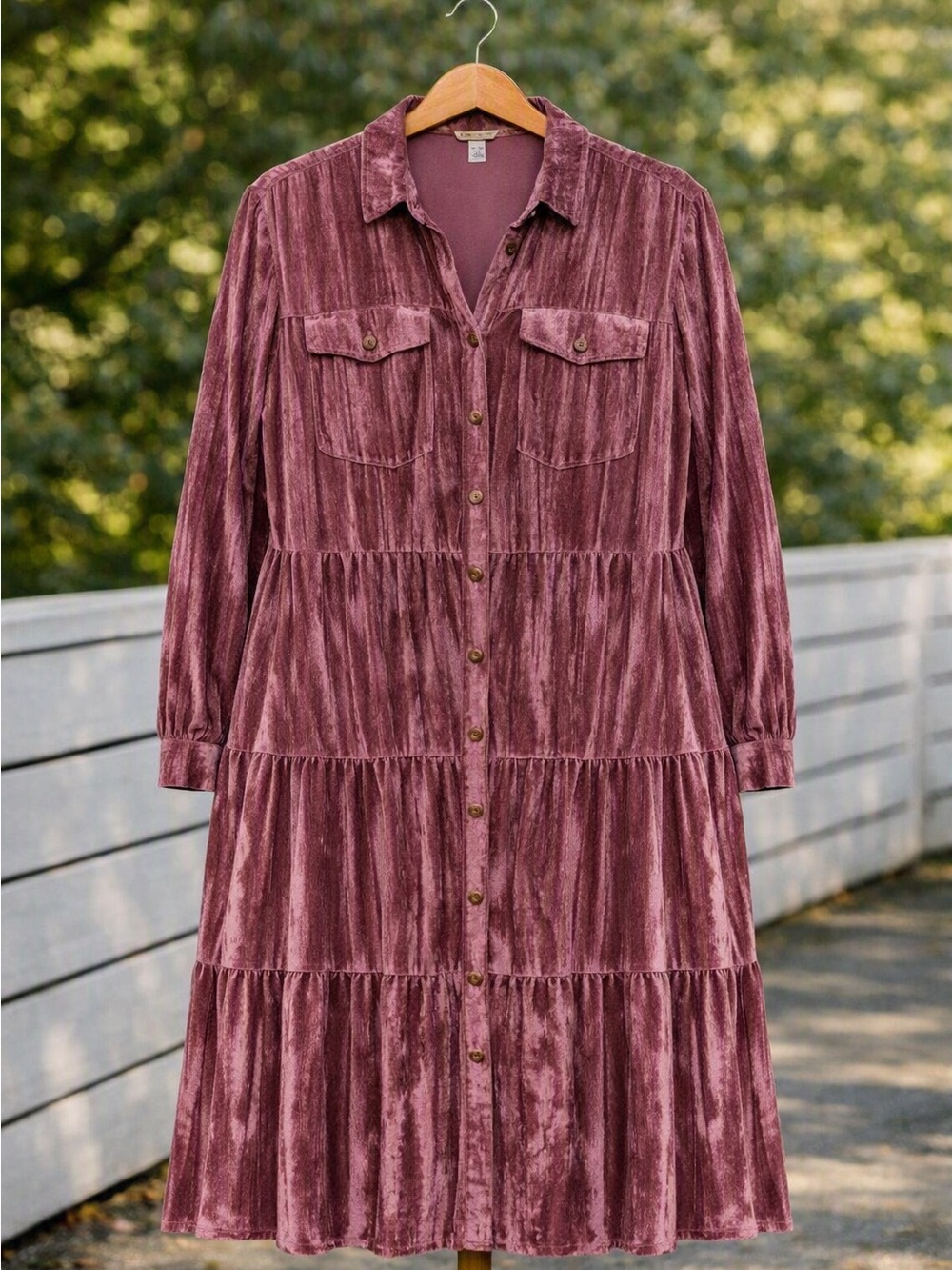 Cato Velvet Tiered Button-Front Dress - Plum 26/28 size